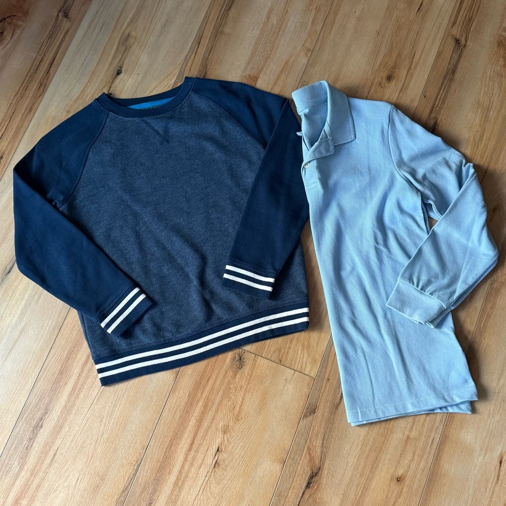 🍍 Old Navy Boys Set of 2; Kids Blue Sweater and Light Blue Collared Shirt Large